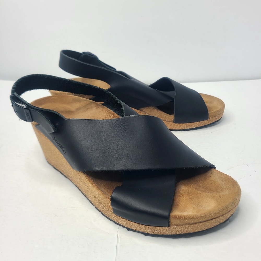 Birkenstock by Papillo Black Leather Samira Wedge Strappy‎ Sandal Shoe Size 9